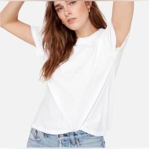 Mate the Label Organic Cotton Raw Neck Boxy Tee. White. Size Small